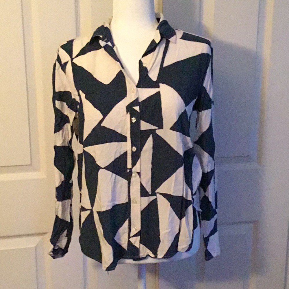 Loft teal and cream geometric print blouse